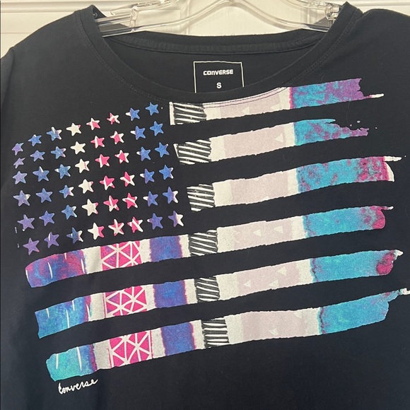 Converse Black Tee with Colorful Flag Graphic - Picture 3 of 5